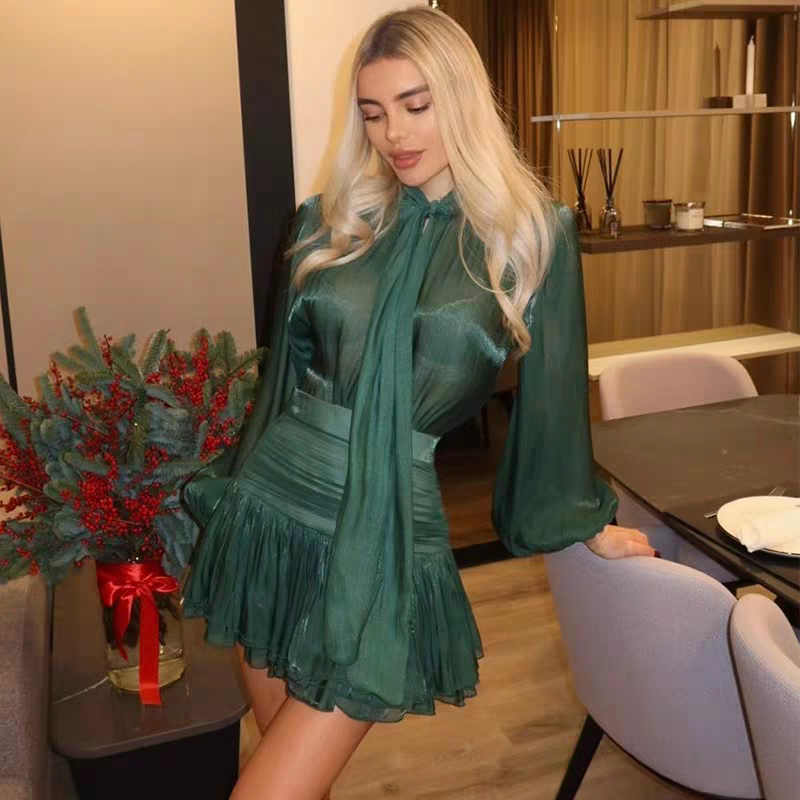 Elegantes glänzendes Kleid mit Faltenrock
